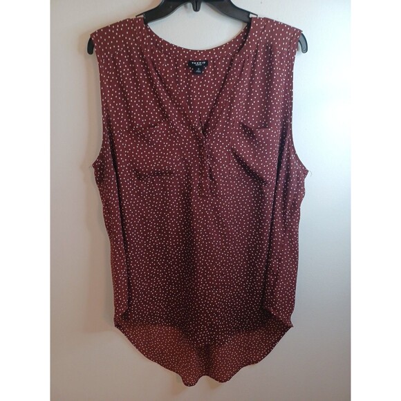 Torrid 00 Harper Blouse M/L Brown White Polka Dot Sleeveless Tunic Button Front - Picture 1 of 9